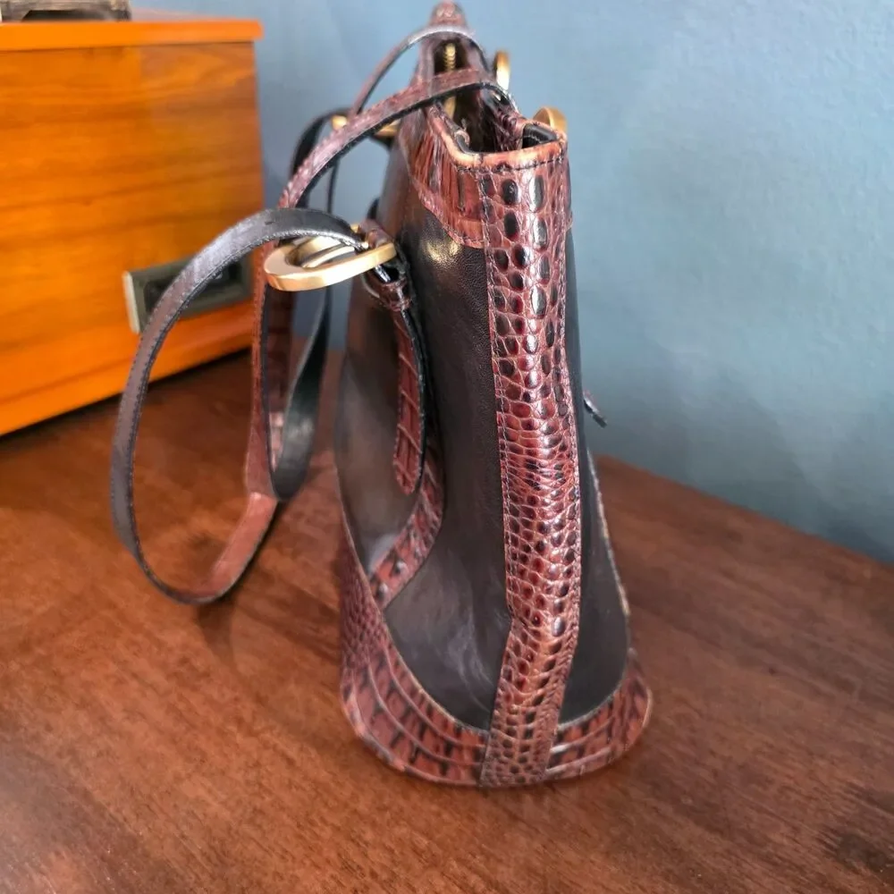 Brahmin Tuscan Croc Embossed Two toned Leather Shoulder Bag Purse AS IS